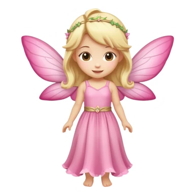 fairy with blonde hair, pink wings and long dress, happy, chibi full body sticker