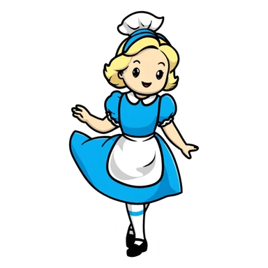 Disney's animated Alice in Wonderland performing a curtsey in her blue dress with white apron sticker