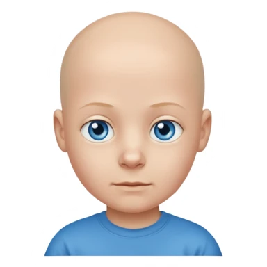 bald child with t shirt sticker