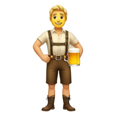 man in lederhosen holding beer sticker