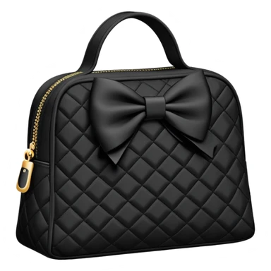 Black quilted cotton cosmetics bag with black bow   sticker
