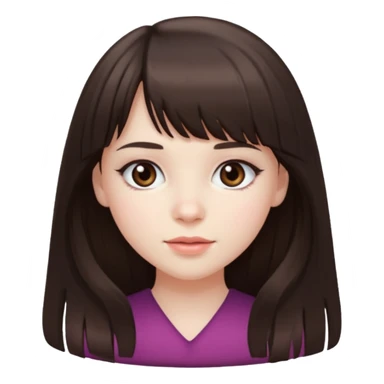 brunette girl with dark brown eyes, pale rosy skin, long hair and wispy bangs sticker
