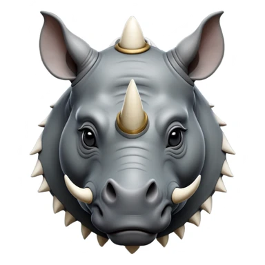 cinematic-noble--rhinoceros-portrait-emoji,slate-grey-hide--poised-and-regal,-with-a-massive,-powerful-build-and-a-thick, ivory horn, -deep-set-soulful-piercing-eyes,-simplified-yet-sharp-and-sophisticated-features,-highly-detailed,-large-black-eyes, zoomed out showing shoulders sticker