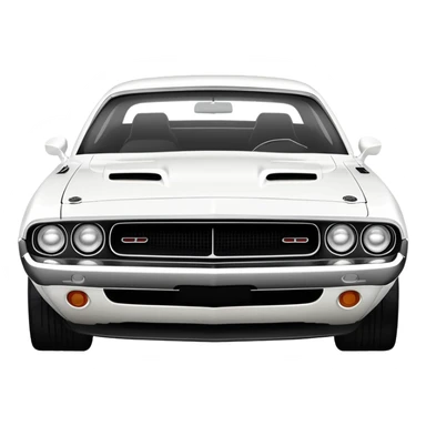 White 1971 Dodge Challenger with distinct muscle car silhouette, accurate 30-degree angle showing detailed front end and profile, maintaining authentic structure, all-white finish, iOS emoji style sticker