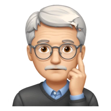 Gray haired man with glasses with his hand on his chin thinking sticker