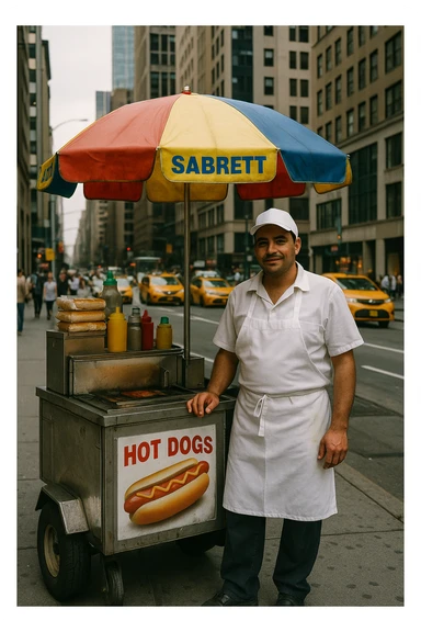 hotdog seller in New York with cart sticker