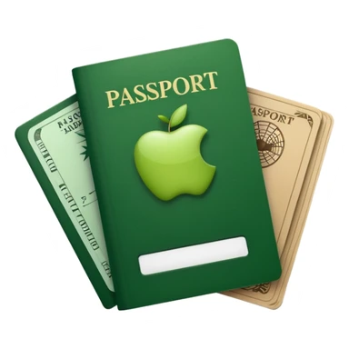passport and airplane tickets, Apple emoji style, colors #173e12 and #c1a793, no text sticker