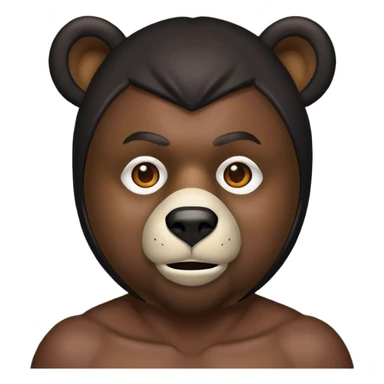 dark skinned black man with short hair with a bear mask sticker