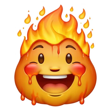 Generate an emoji that is on fire, laughing, crying, and melting at the same time with a sad mouth. sticker