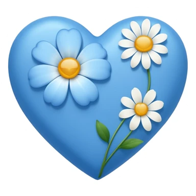 blue heart with one white flower sticker