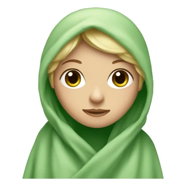 Blonde girl with green eyes wrapped in blanket over head sticker