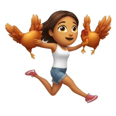 a girl flying with two bbq chicken wings on her back and holding two bbq chicken wings on her hand sticker