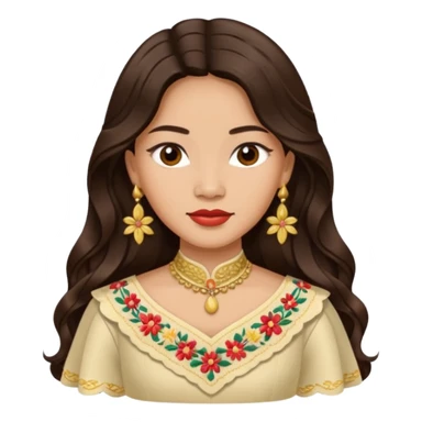 Filipino woman with long dark wavy hair parted in the middle wearing a traditional filipiniana sticker