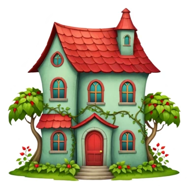 an old magic house with Tall crooked building with red roof.

 sticker