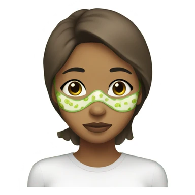 Girl with freackles Brown hair and white skin wears skin care mask Thats Green and pickle on her closed eyes sticker