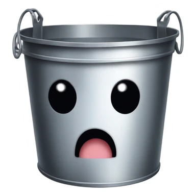 A metal bucket with (black dot Kirby eyes) sticker