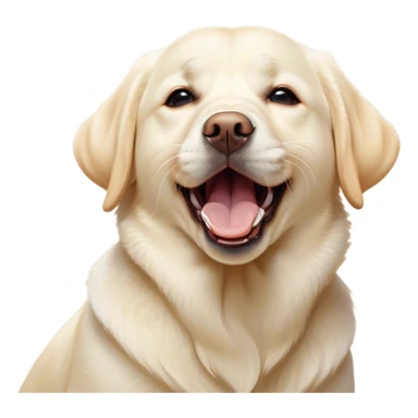 Cinematic Cute Yawning Cream Labrador Portrait Emoji, Head tilted slightly with a dramatic, wide-open yawn, showcasing a smooth cream Fur with a subtle shimmer, floppy ears slightly drooping, round warm eyes barely open in drowsy contentment, Simplified yet irresistibly adorable features, highly detailed, glowing with a soft, cozy glow, high shine, relaxed yet expressive, stylized with a touch of whimsy, bright and endearing, soft glowing outline, capturing the essence of a sleepy yet affectionate companion, so drowsy it feels like it could stretch out of the screen and curl up for a nap! sticker