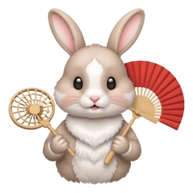 A rabbit hold a folding fan playfully sticker