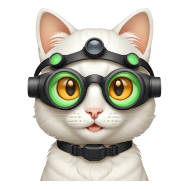 white smile kitty with nigthvision googles sticker