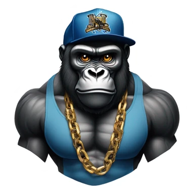 Gorilla head wearing a chain chest muscles and weearing a nyc fitted cap sticker