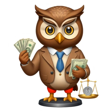 holding money and scale mascot owl sticker