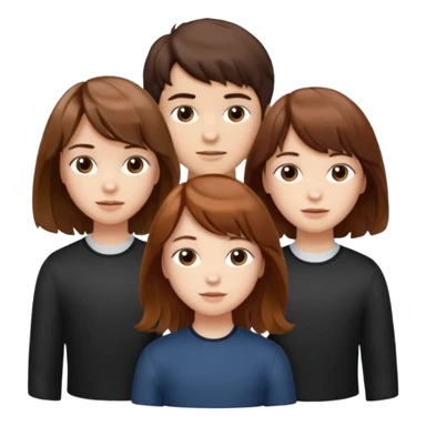 Two girls and a boy. Girl one has long, wavy, light to reddish-brown hair with bangs. Girl two has a dark-colored bob haircut. The boy has wavy, tousled, light to reddish-brown hair with a right side parting.
 sticker