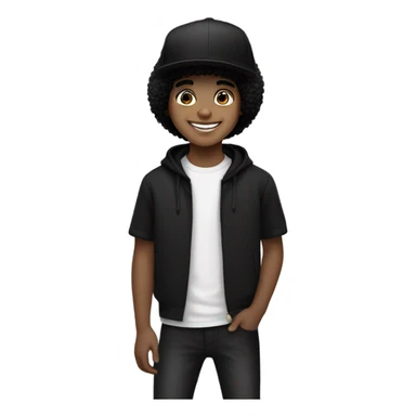 Light skin smiling boys with black Afro with  black LA hat sticker