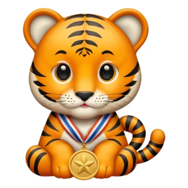 cute tiger wins medal and diploma sticker