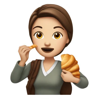brunette white girl eating a croissant  sticker