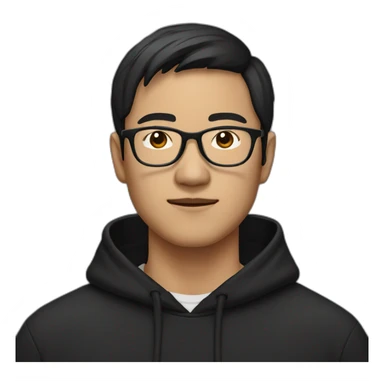asian man with glasses dark haired wearing a black hoodie sticker