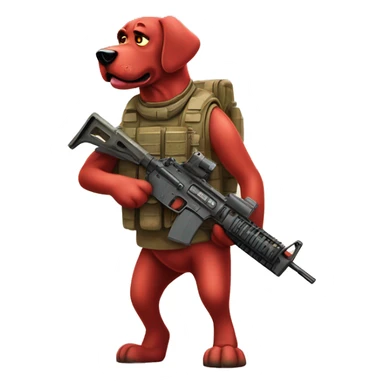 Desert storm Clifford the big red dog book illustration humanoid as a military call of duty character standing alone sticker