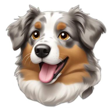 Australian shepherd dog with grey, white and light brown markings sticking it's tongue out sticker