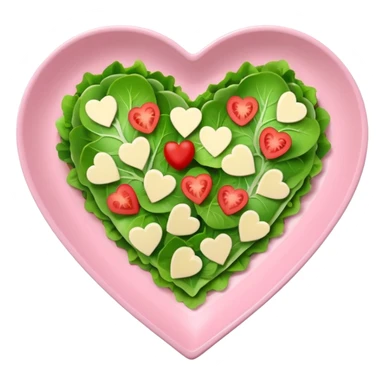 green salad in a light pink heart shaped plate sticker