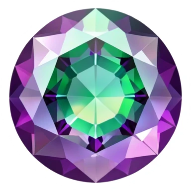 round cut alexandrite gemstone showing color shift from green to purple with holographic iridescent shine sticker