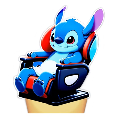 Stitch stand in a massage chair  sticker