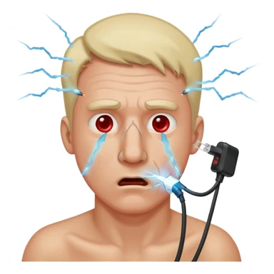 Man being zapped after plugging internet cable into his nose sticker