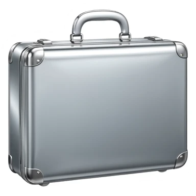 A luxury briefcase emoji made of polished silver chrome, smooth rectangular shape, metallic reflections, minimal high-end design, swag business aesthetic, iOS emoji style, centered, clean white background
 sticker