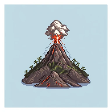 Volcanic island with multiple erupting peaks and ash clouds sticker