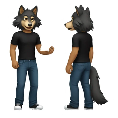 create a wolf in a black shirt and pants and tablet in hand sticker