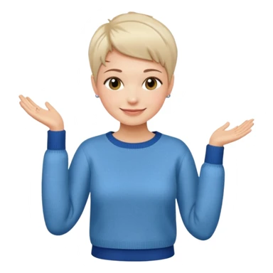 woman sitting chair short pixie hair jeans sweater smile  sticker