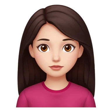 An emoji featuring a girl with dark brown long hair, brown eyes, light pinkish skin, red cheeks sticker