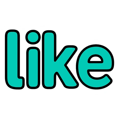 the word 'like' in turquoise, playful rounded font, white background sticker