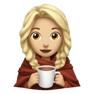 Blonde woman in blanket drinking hot chocolate  sticker