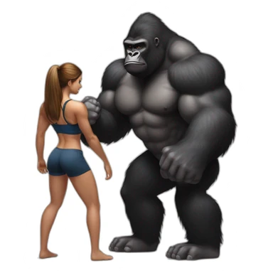 Big buff Gorilla holding a beautiful girl with a big back doing squats sticker