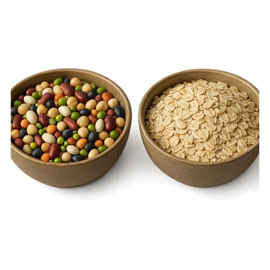 BOWL DI LEGUMI INSIEME A BOWL DI FIOCCHI DI AVENA POGGIATE,  iperrealistico 4k sticker