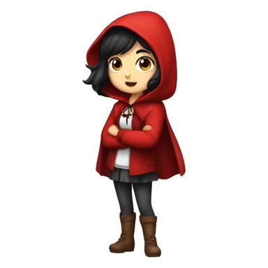 Little Red Riding Hood looks straight with black hair full body pose non-chibi sticker