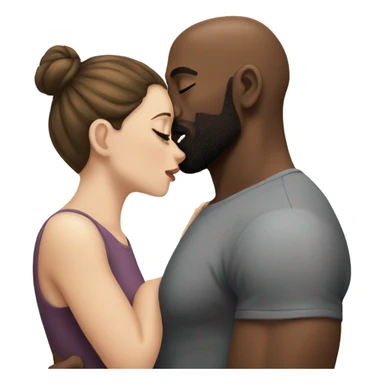 White girl brunette kissing muscular black bald man with beard sticker
