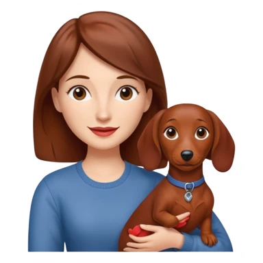 White woman with medium length brown hair holding a red dashound sticker