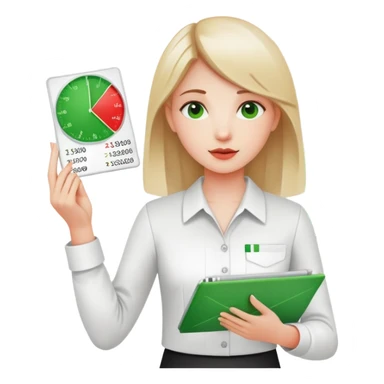 Girl showing financial reports, positive green ascending chart in one hand and negative red descending chart in other hand sticker
