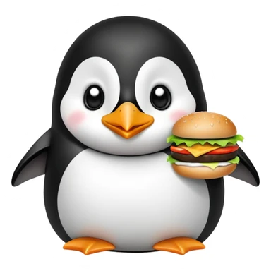 cute penguin eating a hamburger sticker